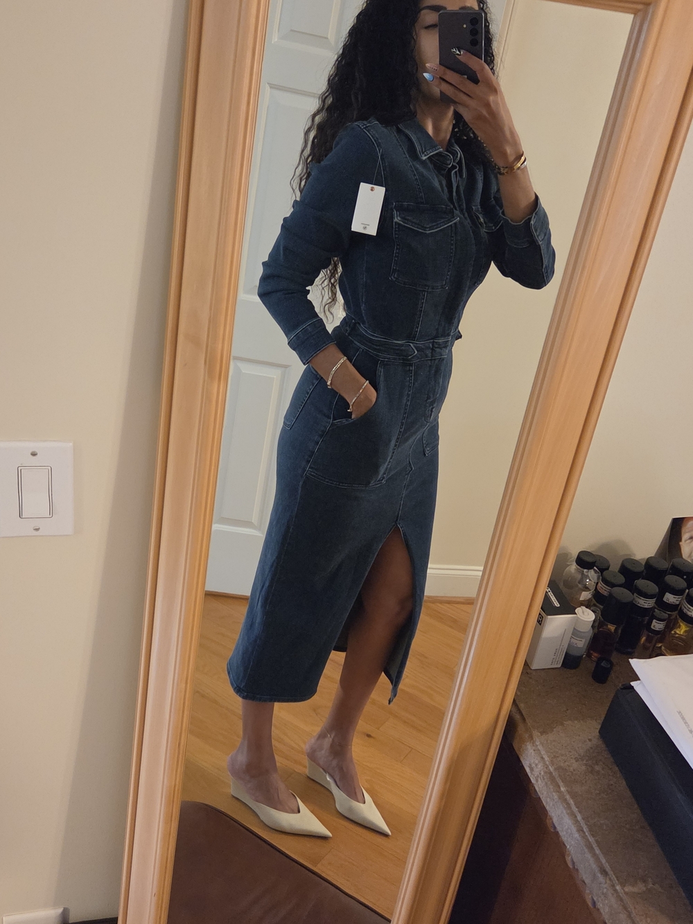 Good American Long Sleeve Midi Denim Dress NWT Retail $229-retrofete-zara-revolv - Picture 6 of 12